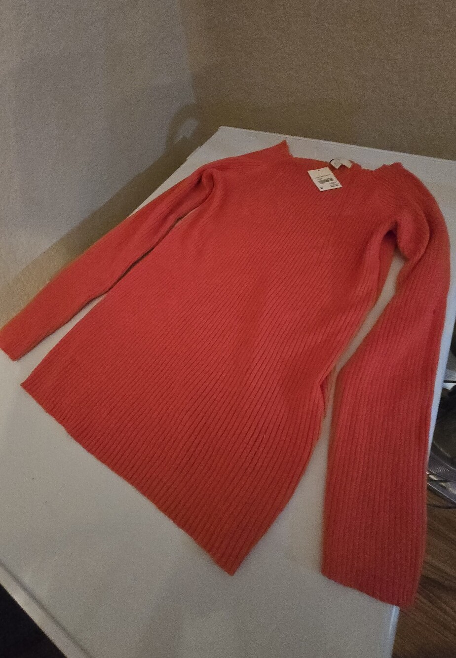 Women's Ribbed Crew Neck Sweater Dress - Coral